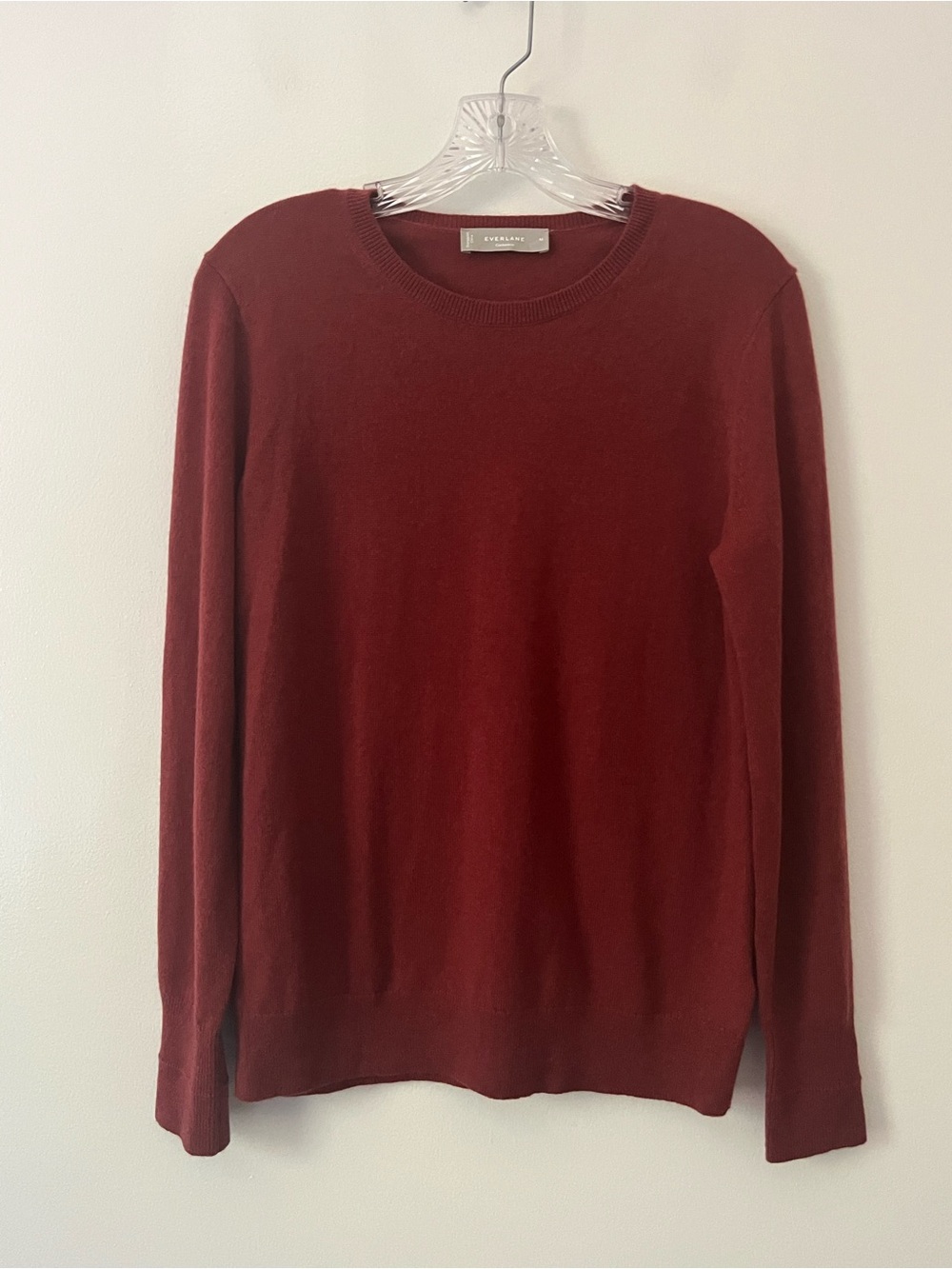 Everlane 100% Cashmere Red Crewneck Sweater Quiet Luxury Knit Cozy Medium